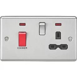 Knightsbridge CL83BC 45 & 13A 2-Gang DP Cooker Switch & 13A DP Switched Socket Brushed Chrome with LED with Black Inserts