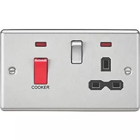 Knightsbridge CL83BC 45 & 13A 2-Gang DP Cooker Switch & 13A DP Switched Socket Brushed Chrome with LED with Black Inserts 3 Knightsbridge CL83BC 45 & 13A 2-Gang DP Cooker Switch & 13A DP Switched Socket Brushed Chrome with LED with Black Inserts