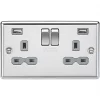 Knightsbridge CL9224PCG 13A 2-Gang SP Switched Socket + 2.4A 2-Outlet Type A USB Charger Polished Chrome with Colour-Matched Inserts -Chrome Switches & Sockets Sales 619TY P