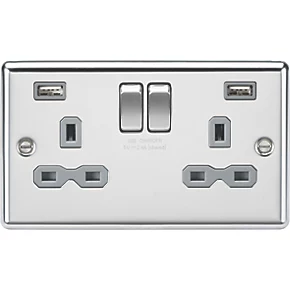 Knightsbridge CL9224PCG 13A 2-Gang SP Switched Socket + 2.4A 2-Outlet Type A USB Charger Polished Chrome with Colour-Matched Inserts 3 Knightsbridge CL9224PCG 13A 2-Gang SP Switched Socket + 2.4A 2-Outlet Type A USB Charger Polished Chrome with Colour-Matched Inserts