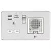 Knightsbridge SFR9905BCW 13A 1-Gang SP Switched Socket + 2.4A 2-Outlet Type A USB Charger Brushed Chrome with White Inserts -Chrome Switches & Sockets Sales 621VR P