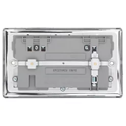 LAP 13A 2-Gang SP Switched Socket + 4.2A 2-Outlet Type A & C USB Charger Polished Chrome with White Inserts -Chrome Switches & Sockets Sales 623HF A3