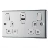 LAP 13A 2-Gang SP Switched Socket + 4.2A 2-Outlet Type A & C USB Charger Polished Chrome with White Inserts -Chrome Switches & Sockets Sales 623HF P