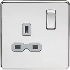 Knightsbridge SFR7000PCG 13A 1-Gang DP Switched Single Socket Polished Chrome with Colour-Matched Inserts