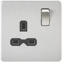 Knightsbridge SFR7000BC 13A 1-Gang DP Switched Single Socket Brushed Chrome with Black Inserts
