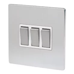 LAP 10AX 3-Gang 2-Way Light Switch Brushed Chrome with White Inserts