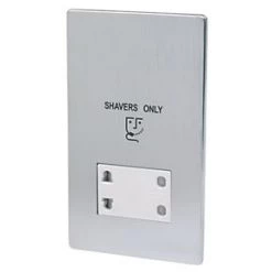LAP 2-Gang Dual Voltage Shaver Socket 115 / 230V Brushed Chrome with White Inserts