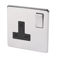 Crabtree Platinum 13A 1-Gang DP Switched Plug Socket Polished Chrome with Black Inserts