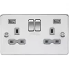 Knightsbridge FPR9224PCG 13A 2-Gang SP Switched Socket + 2.4A 2-Outlet Type A USB Charger Polished Chrome with Colour-Matched Inserts -Chrome Switches & Sockets Sales 645VF P