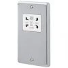 MK Albany Plus 2-Gang Dual Voltage Shaver Socket 115 / 230V Brushed Chrome with White Inserts -Chrome Switches & Sockets Sales 651FF P