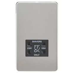 Knightsbridge SF8900BC 2-Gang Dual Voltage Shaver Socket 115 V / 230V Brushed Chrome with Black Inserts