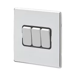 MK Aspect 10AX 3-Gang 2-Way Switch Polished Chrome with Black Inserts