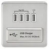 Knightsbridge SFQUADBCW 5.1A 4-Outlet Type A USB Socket Brushed Chrome with White Inserts -Chrome Switches & Sockets Sales 666TY P