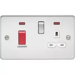 Knightsbridge FPR8333NPCW 45 & 13A 2-Gang DP Cooker Switch & 13A DP Switched Socket Polished Chrome with LED with White Inserts