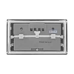 LAP 13A 2-Gang Unswitched Socket + 4.2A 4-Outlet Type A USB Charger Polished Chrome with Black Inserts -Chrome Switches & Sockets Sales 6812T A3