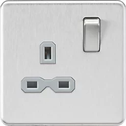 Knightsbridge SFR7000BCG 13A 1-Gang DP Switched Single Socket Brushed Chrome with Colour-Matched Inserts