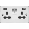 Knightsbridge FPR9224PC 13A 2-Gang SP Switched Socket + 2.4A 2-Outlet Type A USB Charger Polished Chrome with Black Inserts -Chrome Switches & Sockets Sales 686VF P