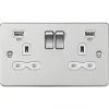 Knightsbridge FPR9904NBCW 13A 2-Gang SP Switched Socket + 2.4A 2-Outlet Type A USB Charger Brushed Chrome with White Inserts -Chrome Switches & Sockets Sales 689TY P