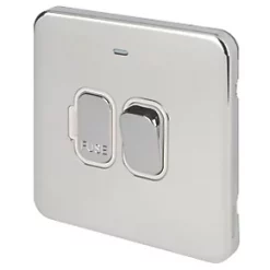Schneider Electric Lisse Deco 13A Switched Fused Spur with LED Polished Chrome with White Inserts