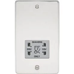 Knightsbridge FP8900PCG 2-Gang Dual Voltage Shaver Socket 115 V / 230V Polished Chrome with Colour-Matched Inserts