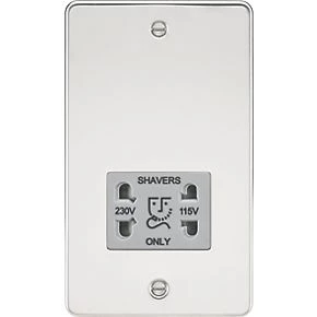 Knightsbridge FP8900PCG 2-Gang Dual Voltage Shaver Socket 115 V / 230V Polished Chrome with Colour-Matched Inserts 3 Knightsbridge FP8900PCG 2-Gang Dual Voltage Shaver Socket 115 V / 230V Polished Chrome with Colour-Matched Inserts