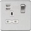 Knightsbridge SFR9124BCW 13A 1-Gang SP Switched Socket + 2.4A 2-Outlet Type A USB Charger Brushed Chrome with White Inserts -Chrome Switches & Sockets Sales 699TX P