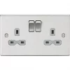 Knightsbridge CS9BCG 13A 2-Gang DP Switched Double Socket Brushed Chrome with Colour-Matched Inserts -Chrome Switches & Sockets Sales 706TX P