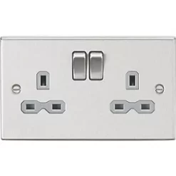 Knightsbridge CS9BCG 13A 2-Gang DP Switched Double Socket Brushed Chrome with Colour-Matched Inserts