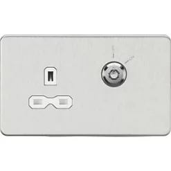 Knightsbridge SFR9LOCKBCW 13A Key Switch 1-Gang DP Switched Socket Brushed Chrome with White Inserts