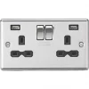 Knightsbridge CL9224BC 13A 2-Gang SP Switched Socket + 2.4A 2-Outlet Type A USB Charger Brushed Chrome with Black Inserts -Chrome Switches & Sockets Sales 711TY P