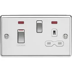 Knightsbridge CL83MNPCW 45 & 13A 2-Gang DP Cooker Switch & 13A DP Switched Socket Polished Chrome with LED with White Inserts