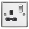 Knightsbridge CL7PC 13A 1-Gang DP Switched Single Socket Polished Chrome with Black Inserts -Chrome Switches & Sockets Sales 720VF P