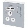 LAP 13A 1-Gang SP Switched Socket + 2.1A 2-Outlet Type A USB Charger Polished Chrome with White Inserts -Chrome Switches & Sockets Sales 7271F P