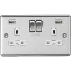 Knightsbridge CL9224BCW 13A 2-Gang SP Switched Socket + 2.4A 2-Outlet Type A USB Charger Brushed Chrome with White Inserts -Chrome Switches & Sockets Sales 727TX P