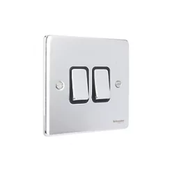 Schneider Electric Ultimate Low Profile 16AX 2-Gang 2-Way Light Switch Polished Chrome with Black Inserts -Chrome Switches & Sockets Sales 7310J A2