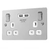 LAP 13A 2-Gang SP Switched Socket + 3.1A 2-Outlet Type A USB Charger Polished Chrome with White Inserts -Chrome Switches & Sockets Sales 7325P P
