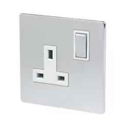 LAP 13A 1-Gang DP Switched Plug Socket Brushed Chrome with White Inserts