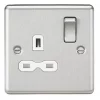 Knightsbridge CL7BCW 13A 1-Gang DP Switched Single Socket Brushed Chrome with White Inserts -Chrome Switches & Sockets Sales 740TY P