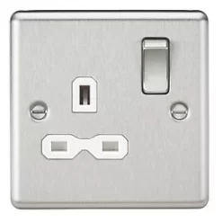Knightsbridge CL7BCW 13A 1-Gang DP Switched Single Socket Brushed Chrome with White Inserts