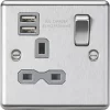 Knightsbridge CL9124BCG 13A 1-Gang SP Switched Socket + 2.4A 2-Outlet Type A USB Charger Brushed Chrome with Colour-Matched Inserts -Chrome Switches & Sockets Sales 741VF P