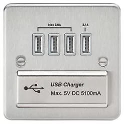 Knightsbridge FPQUADBCG 5.1A 4-Outlet Type A USB Socket Brushed Chrome with Colour-Matched Inserts