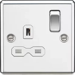 Knightsbridge CL7PCW 13A 1-Gang DP Switched Single Socket Polished Chrome with White Inserts