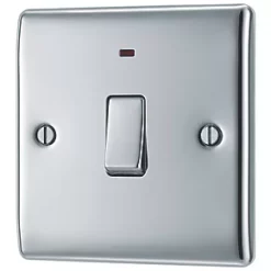 British General Nexus Metal 20A 1-Gang DP Control Switch Polished Chrome with LED
