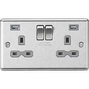 Knightsbridge CL9224BCG 13A 2-Gang SP Switched Socket + 2.4A 2-Outlet Type A USB Charger Brushed Chrome with Colour-Matched Inserts 3 Knightsbridge CL9224BCG 13A 2-Gang SP Switched Socket + 2.4A 2-Outlet Type A USB Charger Brushed Chrome with Colour-Matched Inserts