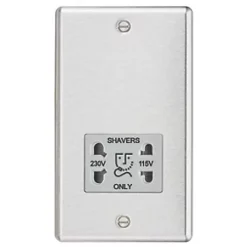 Knightsbridge CL89BCG 2-Gang Dual Voltage Shaver Socket 115 V / 230V Brushed Chrome with Colour-Matched Inserts