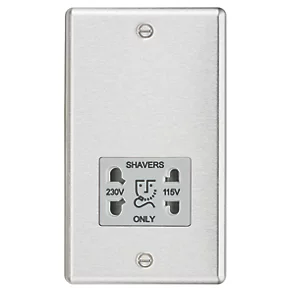 Knightsbridge CL89BCG 2-Gang Dual Voltage Shaver Socket 115 V / 230V Brushed Chrome with Colour-Matched Inserts 3 Knightsbridge CL89BCG 2-Gang Dual Voltage Shaver Socket 115 V / 230V Brushed Chrome with Colour-Matched Inserts