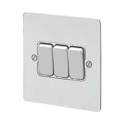 MK Edge 10AX 3-Gang 2-Way Switch Polished Chrome with White Inserts