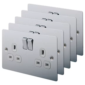 LAP 13A 2-Gang DP Switched Plug Socket Polished Chrome with White Inserts 5 Pack 3 LAP 13A 2-Gang DP Switched Plug Socket Polished Chrome with White Inserts 5 Pack