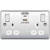 British General Nexus 13A 2-Gang SP Switched Socket + 3A 2-Outlet Type A & C USB Charger Polished Chrome with White Inserts