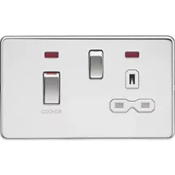 Knightsbridge SFR83MNPCW 45 & 13A 2-Gang DP Cooker Switch & 13A DP Switched Socket Polished Chrome with LED with White Inserts